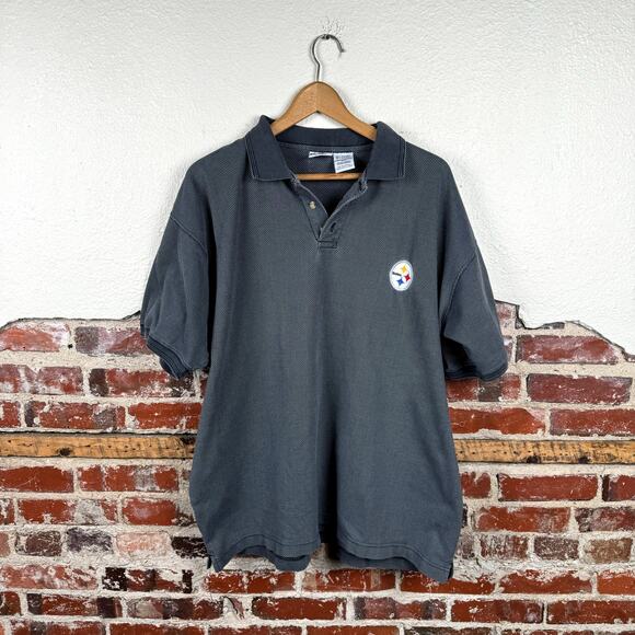 Vintage Pittsburg Steelers Shirt Size XL Grey Short Sleeve Polo Embroidered NFL - Picture 1 of 5